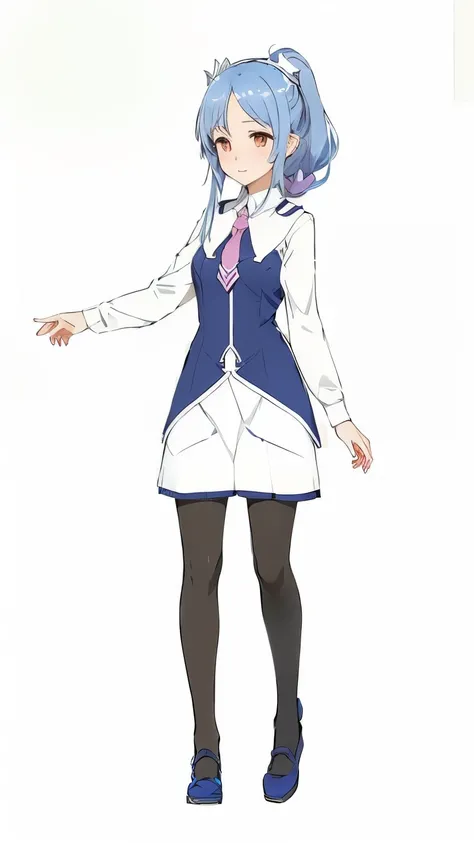 parshe from isekai wa smartphone to tomo ni, in another world whit my smartphone, anime character of a woman in a white and blue dress, official character art, maya fey from ace attorney, single character full body, as an anime character, full body concept...