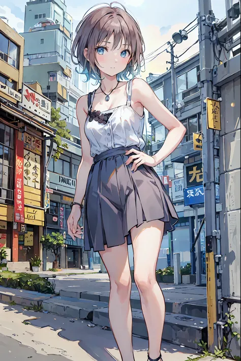 Yo Watanabe, Yu Watanabe, Brown Hair，Shortcuts，Messy Hair，Short braided hair，Neat，Slender beauty，A dignified posture，Small chest，Beautiful feet，Her captivating grey-blue eyes shine like stars，Vibrant colors,Beautiful Eyes,A delicate smile,Textured Skin,The...