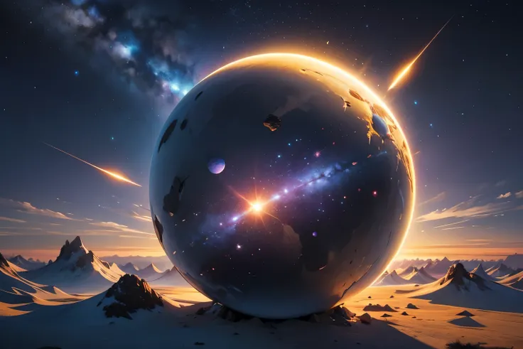 masterpieceBest Quality, (Highly Detailed CG Unity 8K Wallpapers) (Best Quality), (Best illustrations), (Best Shadow), Vibrant colors,Planetary alignment，galactic meteorite、A sky full of stars