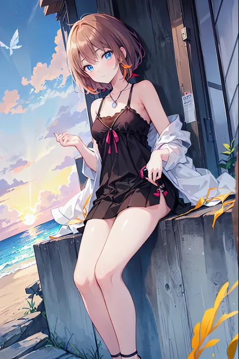 Yo Watanabe, Yu Watanabe, Brown Hair，Shortcuts，Messy Hair，Short braided hair，Neat，Slender beauty，A dignified posture，Small chest，Beautiful feet，Her captivating grey-blue eyes shine like stars，Vibrant colors,Beautiful Eyes,A delicate smile,Textured Skin,The...