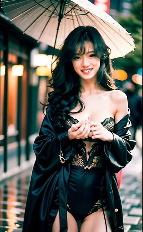 whole body,One girl,Standing Inn,Warm smile(Perfect figure, tall and slim),Alone,(Outdoor:1),null,Focus on the face,A beautiful face staring at the viewer,Delicate and young face,Tattoo Skin, Sexy Tattoos,(Long and curly hair, Batman print kimono, Victoria...