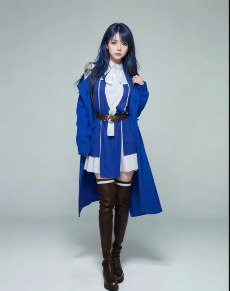 Woman with blue hair and brown boots