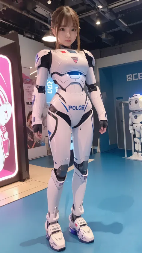 one robot woman, armored robot, Police, robot, perfect-female-robot, perfect-mechanical-body