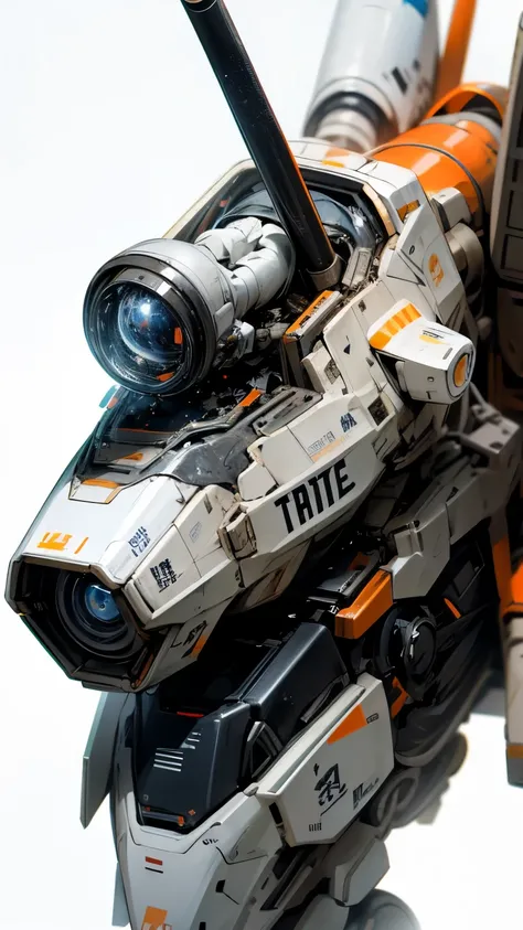 live-action、Real、Space debris collection robot、Simple white background、Orange and off-white