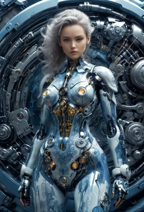 /I T-1000, woman-robot science fiction film 2, illustrated as a technical character schematic. character colour rose with silver liquid metal accents. Morphing capabilities annotated, weaponized arms dimensions labeled, and regeneration speed indicators pr...