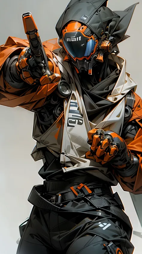 live-action、Real、Humanoid Robot、Humanoid silhouette、Simple Background、Orange and off-white coloring、whole body、Boxing pose、Dynamic pose、Shooting with a wide-angle lens