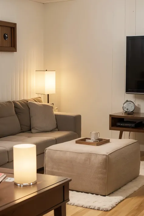 Add a LED wall clock and table clock to create a cozy atmosphere in the living room.