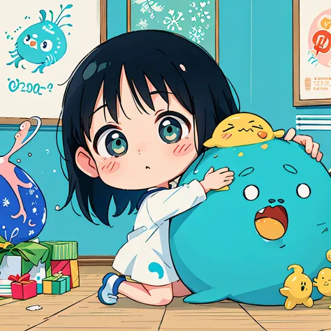 Ultra-realistic Hayao Miyazaki Colorful Style, Simple lines acronym abstract art，(((The most beautiful girl of all time))), Chibi, Colorful hearts, Cute design, Sports Fashion, Dark Eyes, (((Holiday Room))), (((Cute Protozoan))), (((Cryptocurrency)))