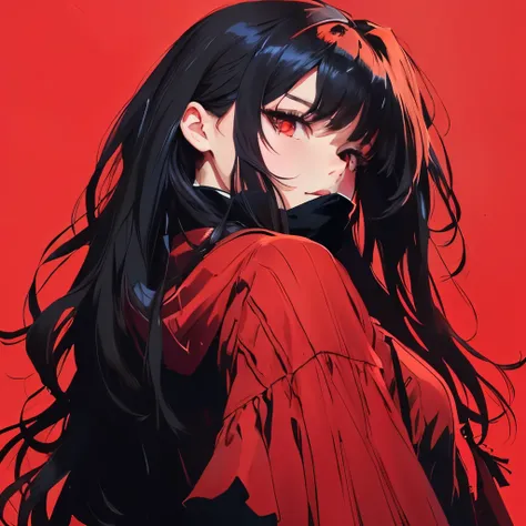 anime, black hair, red eyes, long hair, black eyes, black hair, black eyes, black hair, black hair, black hair, black hair,, anime girl with long hair, rin tohsaka, anime visual of a cute girl, anime style 4 k, ilya kuvshinov with long hair, anime visual o...