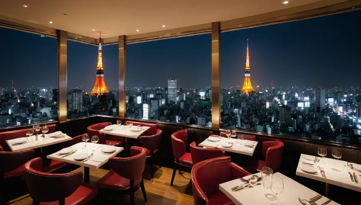 couples restaurant with night view of Tokyo Tower