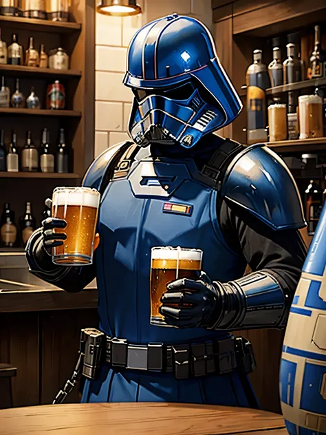 an imperial soldier in star wars armor drinking a large mug of beer
