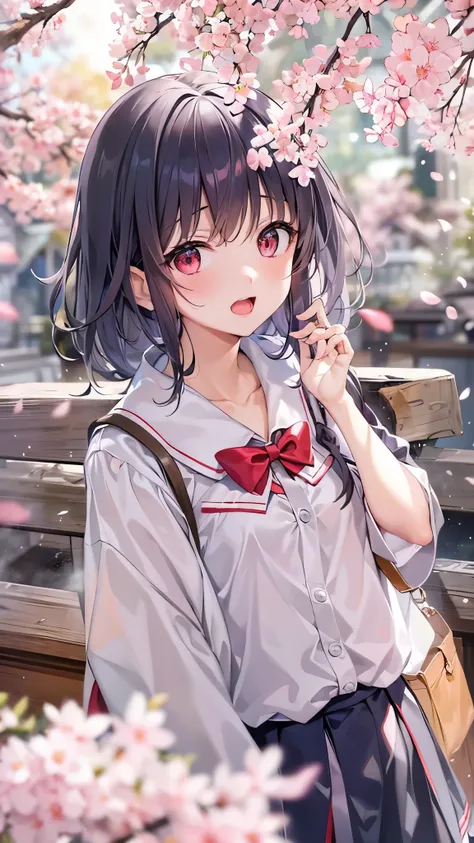 ((Best Quality)),(Ultra-high resolution),(Super detailed),(Detailed Description),((The best CG)),(masterpiece),Highly detailed art,(Art with precise detail:1.5), (High school girl:1.5),Black Hair,Brown eyes,Petite,cute,Fair skin with a slight flush on the ...