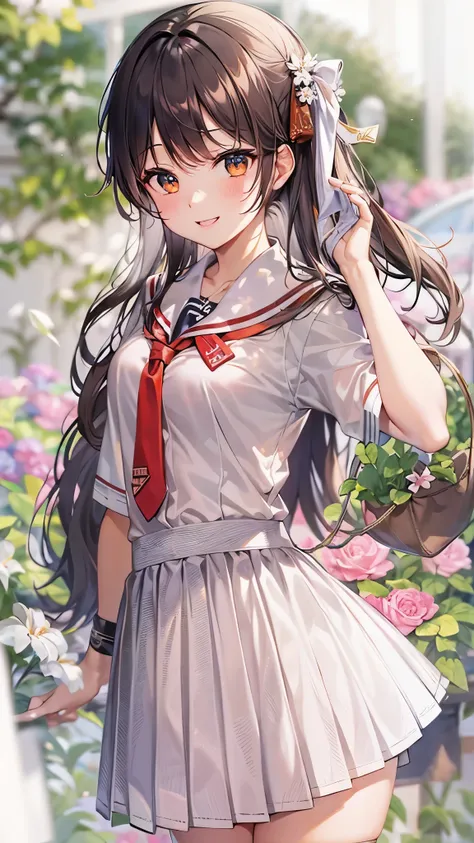 ((Best Quality)),(Ultra-high resolution),(Super detailed),(Detailed Description),((The best CG)),(masterpiece),Highly detailed art,(Art with precise detail:1.5), (High school girl:1.5),Black Hair,Brown eyes,Petite,cute,Fair skin with a slight flush on the ...