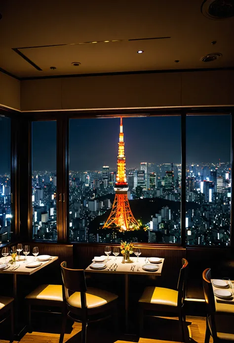 couples restaurant with night view of Tokyo Tower