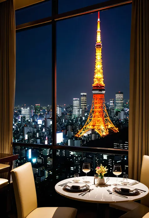 couples restaurant with night view of Tokyo Tower