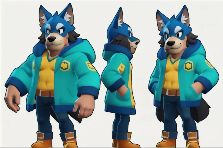 A wolf man,character sheet,Cartoon proportion,full Body,Low-poly