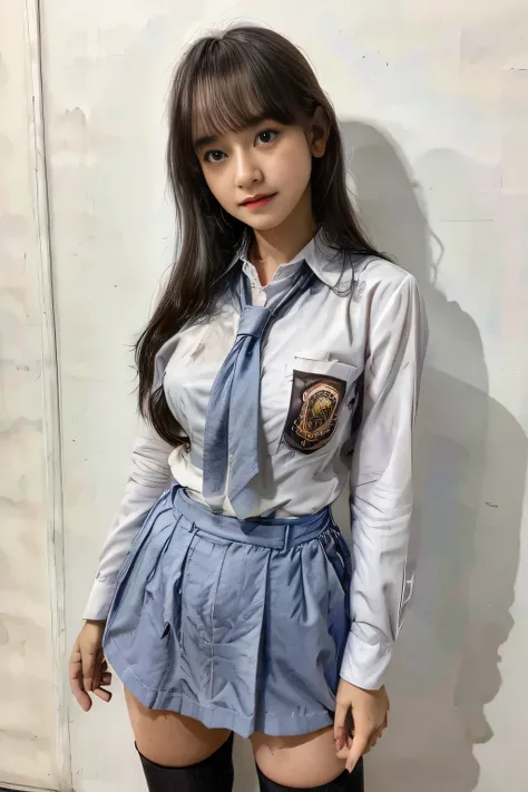 (best quality,4k,highres),ultra-detailed,realistic,cosplay,student uniform, unbutton clothes, unbutton shirt, mini skirt, skirt ...