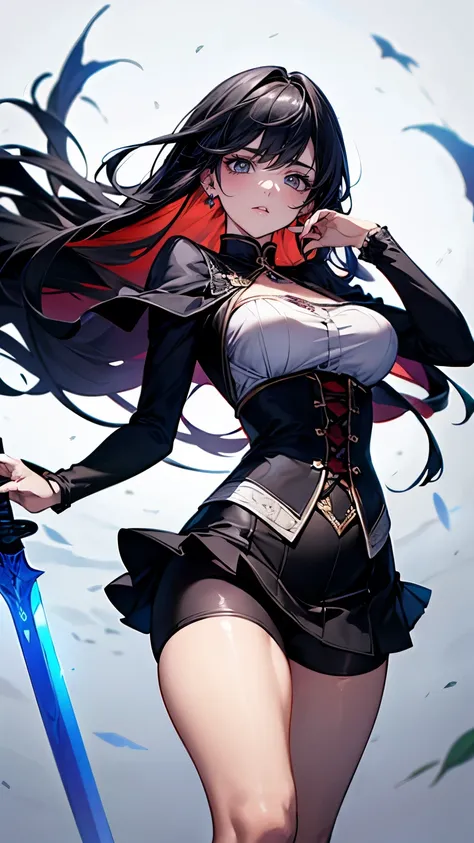 （Very delicate and beautiful：1.2）super model,,Beautiful breasts,voluptuous,【bike shorts】,,【3girls】,,Best Quality, High resolution, 8k,mini skirt,Countless swords floating in the air,magic circle.Gothic.Vibrant Background