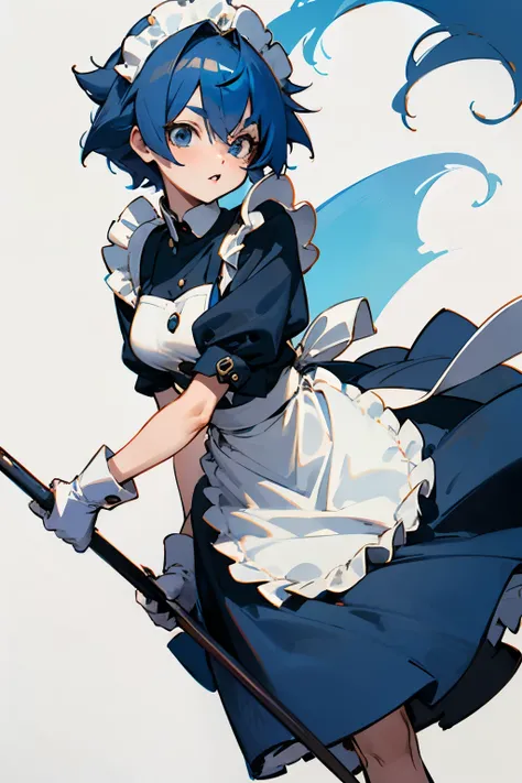 anime futanari maid navy blue outfit blue hair color