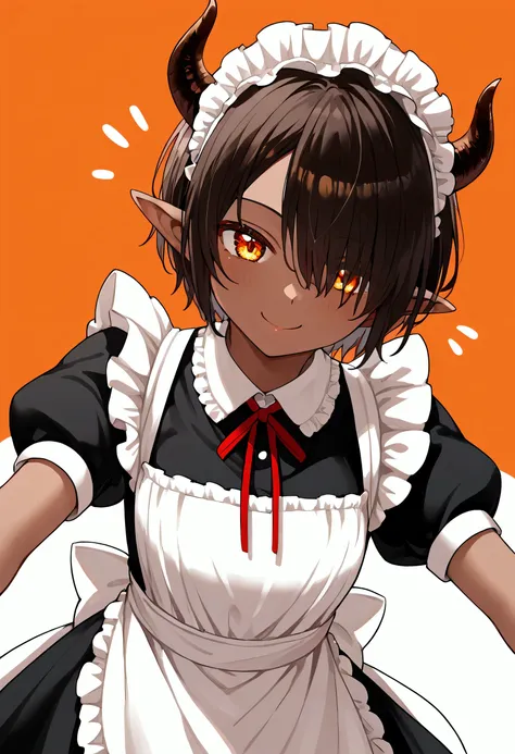 nai3, close up, masterpiece, highest quality, one person, 1girl, solo, dark skin, horns, dark-skinned female, pointy ears, maid,...