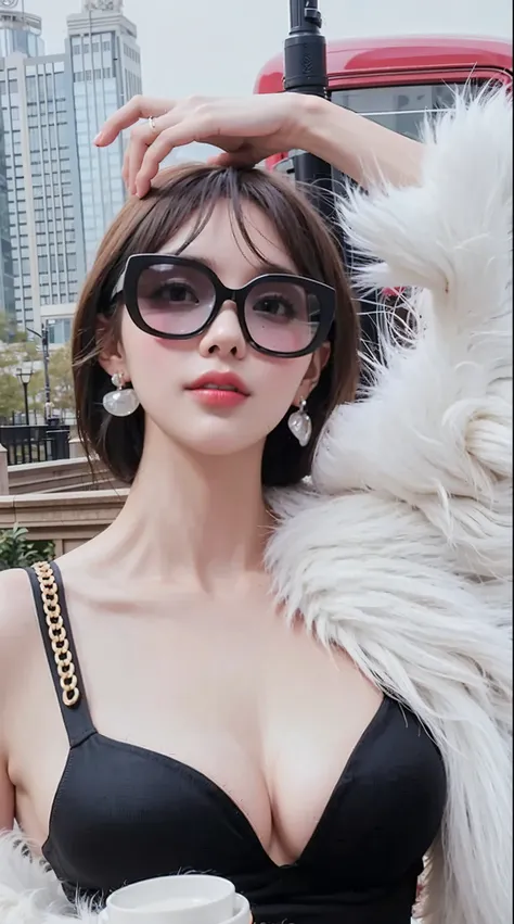 medium breasts, cleavage, sunglasses