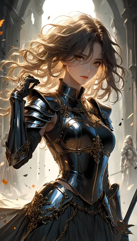 holy knight theme, cool and stylish, shiny metal expression, specular reflection coating, 
attractive female knight, alone, knig...