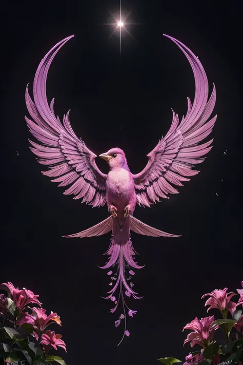 Make a picture a real scene featuring a graceful pink and purple magpie bird with a large glowing heart in the center emblazoned with the name Bocor❤️Luna Maya in elegant cursive black letters. The birds wings are a delicate blend of beautiful colors, with...