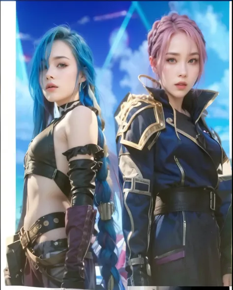 Woman with blue braids and a woman with short pink hair