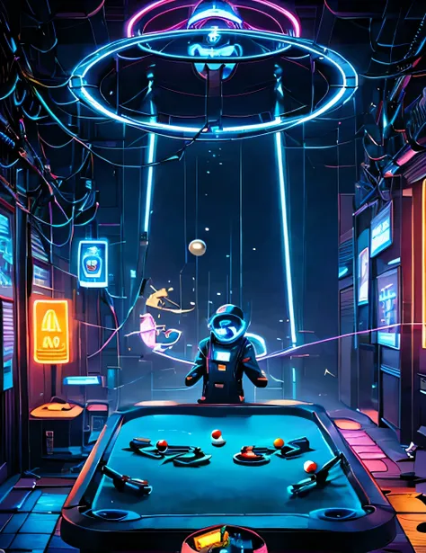 arafed astronaut playing pool with a ball and a cue, astronaut, astronaut below, astronaut, floating next to the planets, creepy astronaut, 🚀🚀🚀, 🚀🌈🤩, Outer space, Whistle masterpiece, Outer space, المشي in space, Whistle. Hyperrealism, an astronaut, in spa...