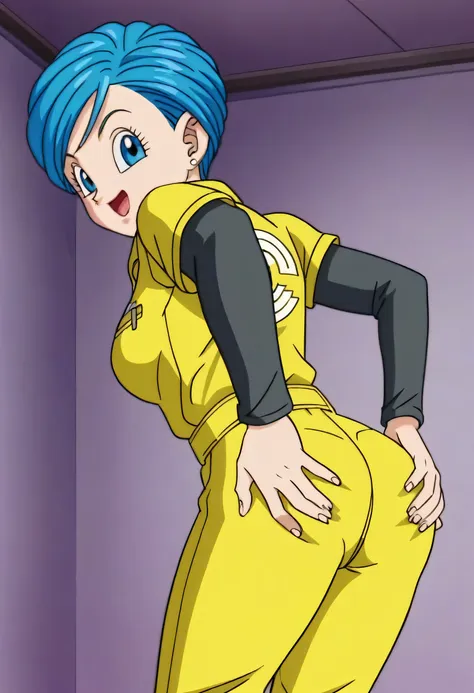 source_anime, score_9, score_8_up, score_7_up, anime screencap,8k, from aside, absurd res, bulma, 1girl, solo, breasts, smile, s...