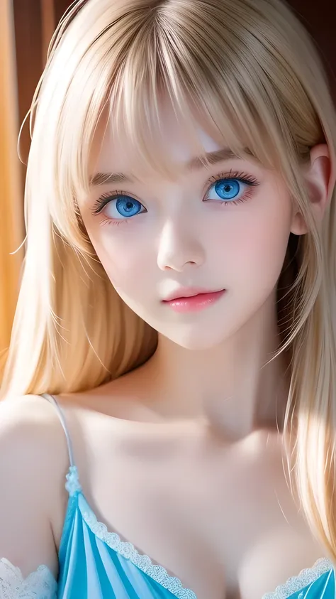 extraordinary sexy beauty、beautiful calm and bright expression、large, incredibly bright light blue eyes that shine beautifully、v...