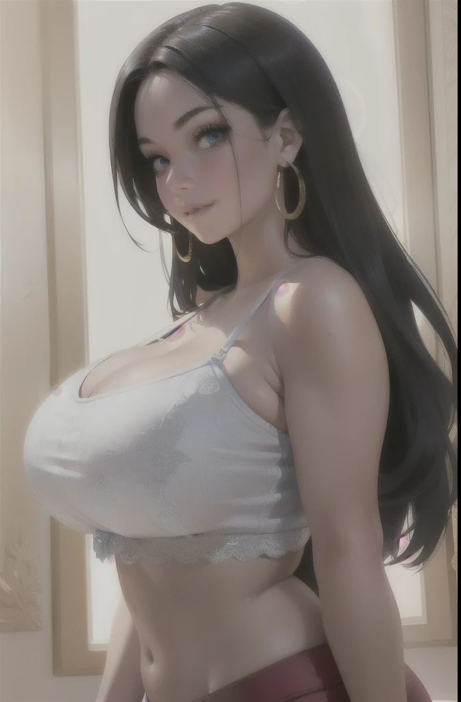 ultra realistic 8k cg, masterpiece, ((ultra detailed background, delicate pattern, intricate detail, highly detailed, fine details best quality, hyperdetailed face)), gigantic breasts ,cleavage, beautiful lighting, absurdres, BoaHancockV2, 1girl, solo, bla...