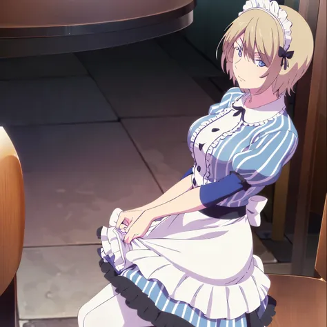 ((1girl)),((alone)), Akane hououji, (Megami no café terrace),(masterpiece), (best quality), (ultra detailed), (best illustration), (best shadow), ( absurd ), sharp focus, cowboy shot, atmospheric perspective, depth of field, dynamic posture, ((looking at v...