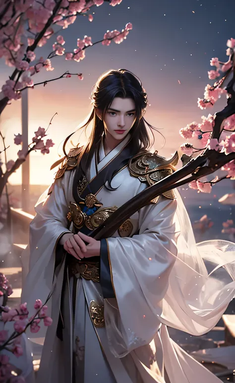 ((Best quality)), ((masterpiece)), (detailed), real person , realistic , ((perfect face)), ((halfbody)) pretty face, boy, teen boy, perfect proportions , Shen Qingqiu character , long black hair, boy version , detailed background, ，High ponytail ,have spor...