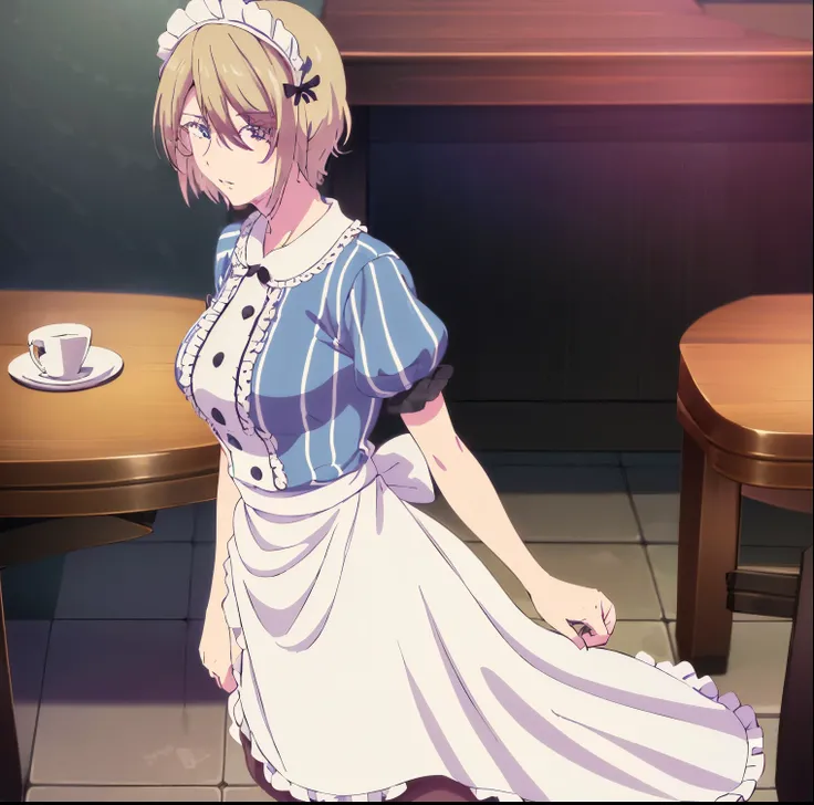 ((1girl)),((alone)), Akane hououji, (Megami no café terrace),(masterpiece), (best quality), (ultra detailed), (best illustration), (best shadow), ( absurd ), sharp focus, cowboy shot, atmospheric perspective, depth of field, dynamic posture, ((looking at v...