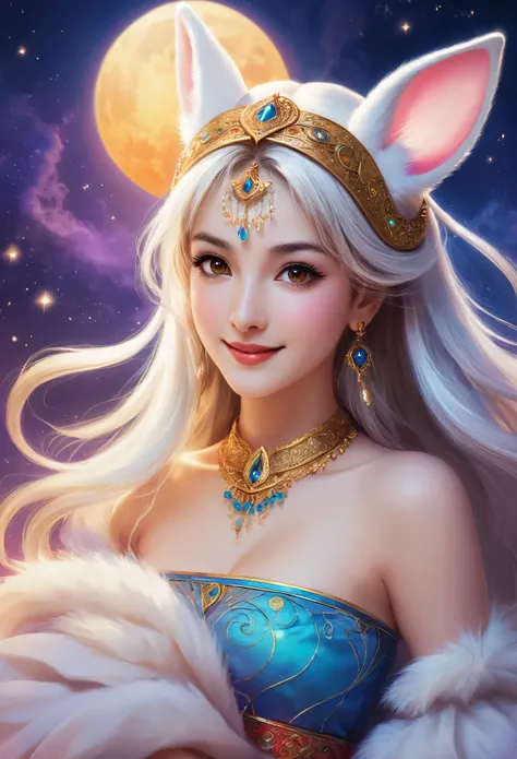 masterpiece, best quality, novel illustration, highres, 300dpi, dreamy, exotic, turkish, arabian style, furry usagi girl, smiling, vibrant colors, magic, enchanting, whimsical, romantic, sensual, seductive, passionate, beautiful, alluring, bewitching, mesm...