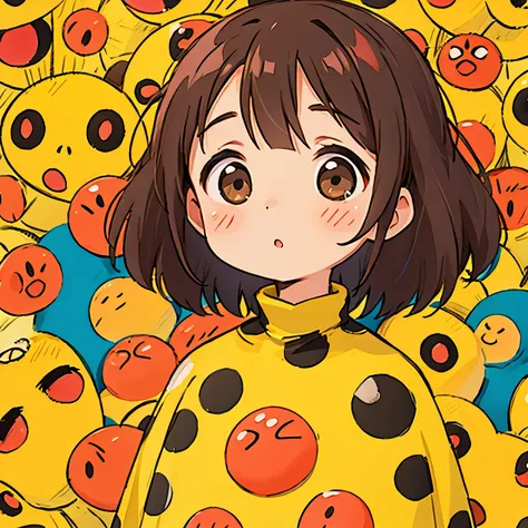 Yayoi Kusama&#39;s hyper-realistic colorful style, Simple lines acronym abstract art，(((The most beautiful girls))), Chibi, Colorful hearts, Cute design, Sports Fashion, (((Treasure Hunter))), (((Cute Protozoan)))