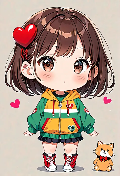 Ultra-realistic Mai Yoneyama colorful style, Simple lines acronym abstract art，(((The most beautiful woman of all time))), (((Chibi))), Colorful hearts, Cute design, Sports Fashion, Dark Eyes, (((happy holiday))), (((Cute Protozoan)))