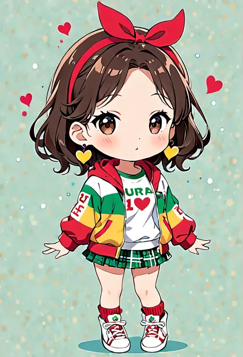 Ultra-realistic Mai Yoneyama colorful style, Simple lines acronym abstract art，(((The most beautiful woman of all time))), (((Chibi))), Colorful hearts, Cute design, Sports Fashion, Dark Eyes, (((happy holiday))), (((Cute Protozoan)))