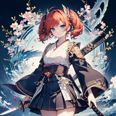 high quality, masterpieceFor delicate hair, Delicate eyesデリケートな髪, ((masterpiece最high quality)), ((Redheadでblue eyesの美少女)),high quality, masterpieceFor delicate hair, Delicate eyes,Redhead, blue eyes, Twin tails, Sailor suit,Black coat, Dragon Horn,Pleated ...