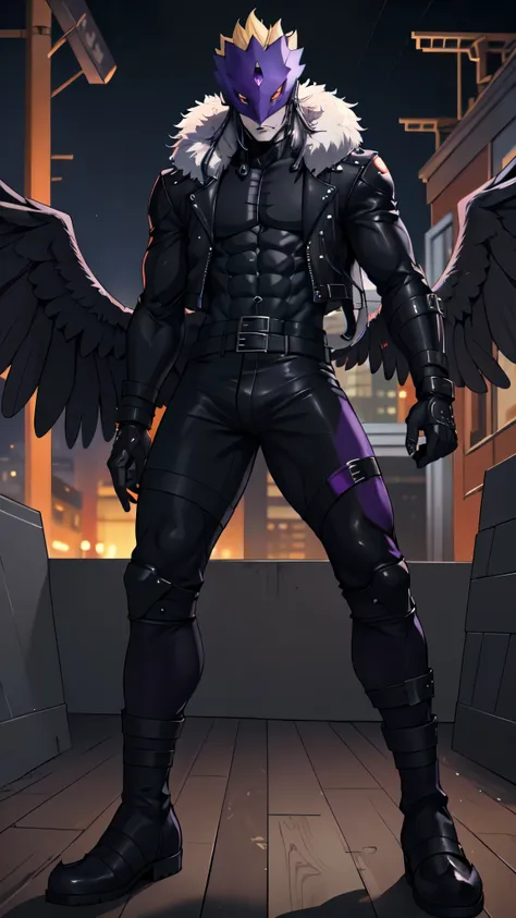 beelzemon, male_character, grey_skin, black angel wings(total black), huge and extensive wings(all black), angel feathers(black ...