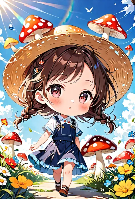 Ultra-realistic 山本耀司 colorful style, Simple lines acronym abstract art，(((The most beautiful woman of all time))), (((Chibi))), Colorful hearts, kawaii design, Dark Eyes, (((Mushroom picking))), (((Cute Protozoan)))