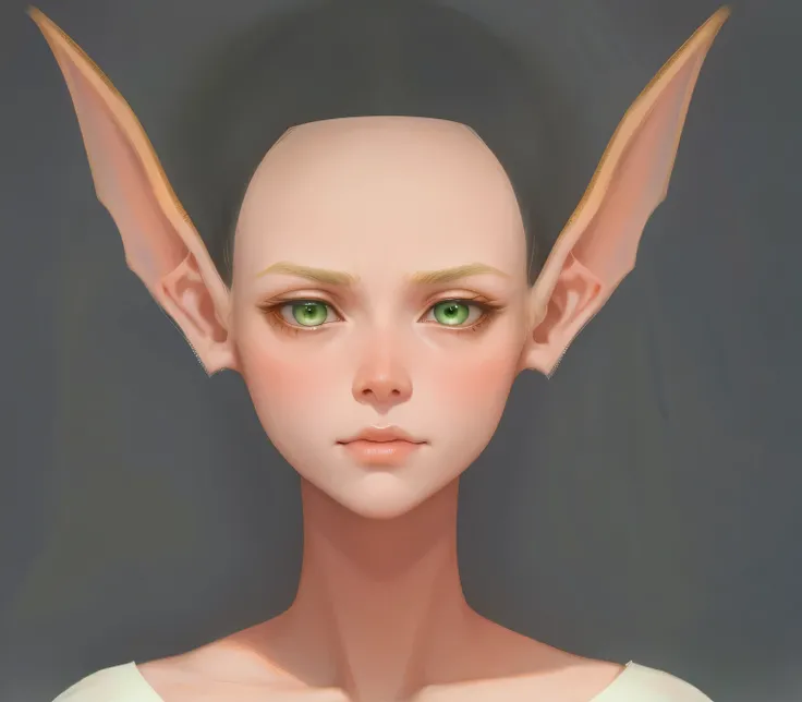 There is a digital image of a woman with green eyes, elf character with smirk, 她有elf耳朵和金色眼睛, 女elf, Fairy female portrait, 女elfling, centered elf, elf的肖像, Pointed face and grey eyes, a elf的肖像, elf, elf male, (((crazy))) elf公主，Close-up of pitiful girl&#39;s ...