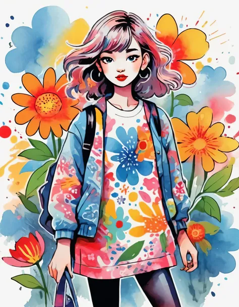 Keith Haring Style、(((stylish fashion))), 8K Quality、Intense watercolor, Detailed watercolor art, Watercolor splash, Surreal, avant-garde pop art, Beautiful and expressive paintings, Beautiful artwork illustration, Very colorful tones, wonderful, Cool beau...