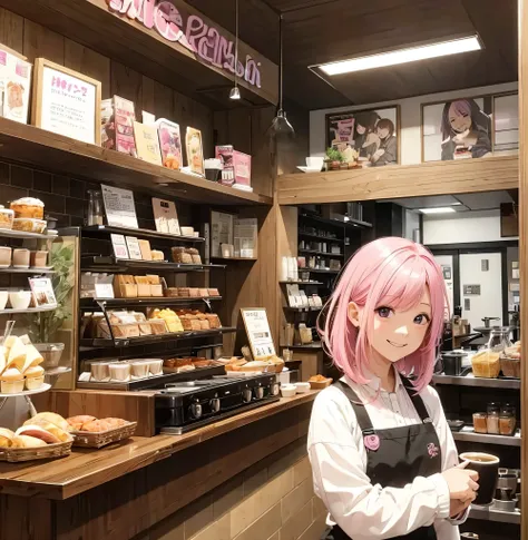 Pink Hair、Inside the cafe、(Smile 1.2) 