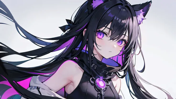 1 anime girl focusing primarily on her, Hands behind back or out of screen, expression is eerie and intense, with eyes that glow faintly purple, and a slight, unnerving smile. Their dark, brooding presence hints at mystery and danger, as if they’re a figur...