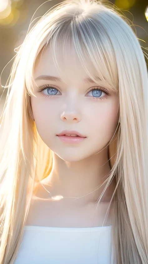 the blonde hair blowing in the strong wind obscures her cute baby face.、a beautiful, white-skinned girl in her early teens、sexy ...