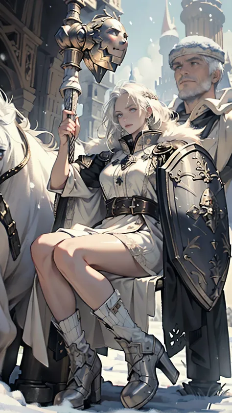 masterpiece, ultra detailed, 8K Portrait, Raw photo, mans portrait photography, full body, Highly detailed face, ((Fantasy)), 1 woman, (((Giant))), (((demi-human))), taller than a tree, (((white hair))), (((albino))), (((skin as white as snow))), hairy bod...