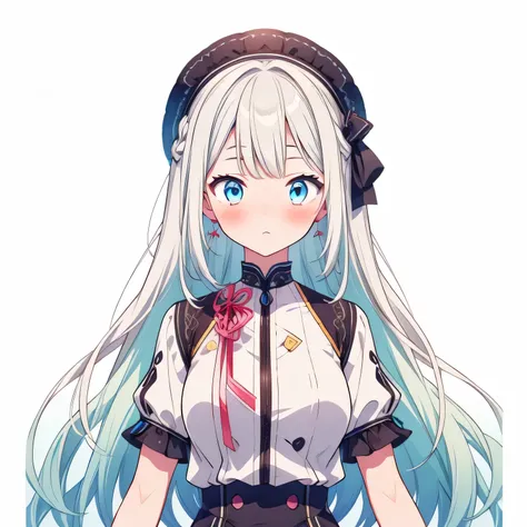 vtuber-halfbody、masterpiece、Best Quality、Best illustrations、Super detailed、Upper Body、solo、1 girl、looking at the camera、upright、Arms at your sides、Beautiful detailed eyes、Concept Art、long hair、from the front、White background、Simple Background、Big eyeilky w...