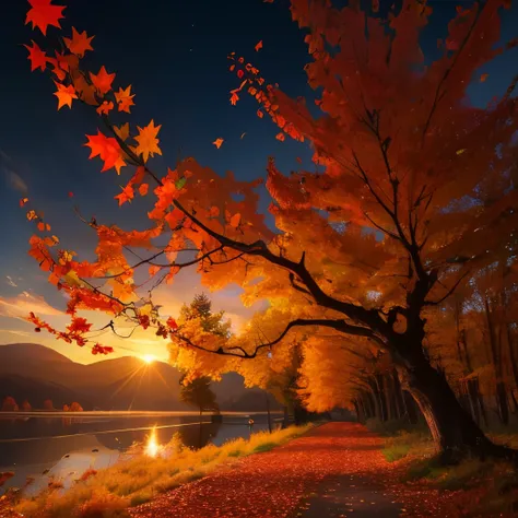 a branch with red berries and yellow leaves in the fall, a photo by Armin Baumgarten, flickr, hudson river school, autumn! colors, beautiful autumn spirit, autumn colors, dark oranges reds and yellows, golden autumn, autumn color, vibrant autumn colors, so...